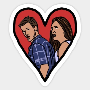 Couple in Valentine Heart Distracted Boyfriend Meme Valentines Day Sticker